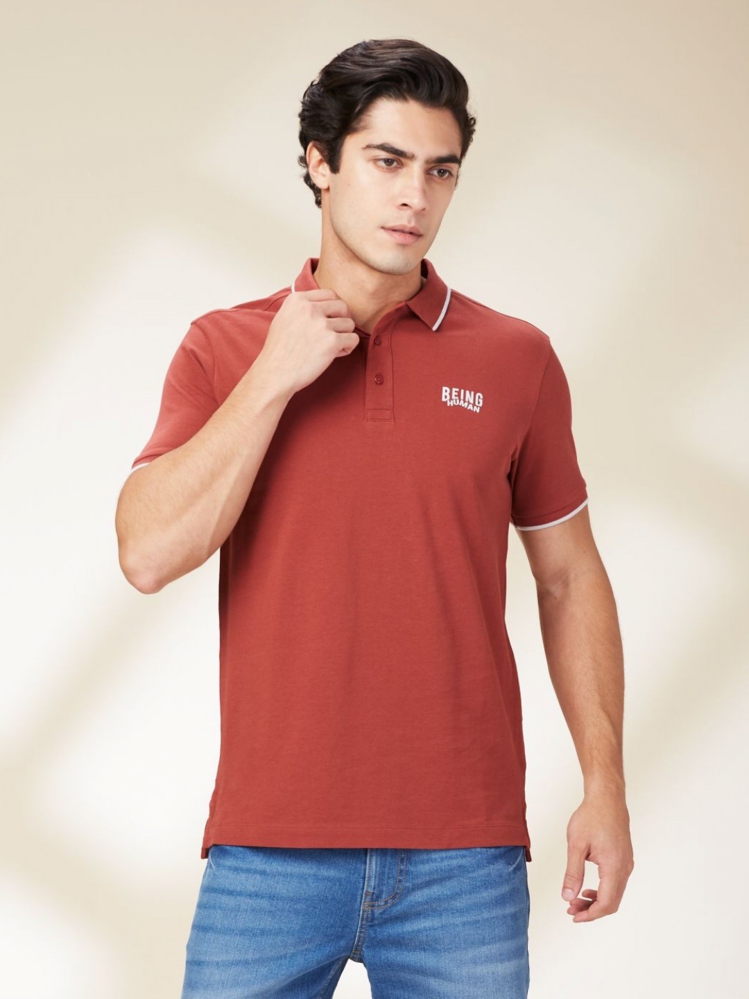 

Being Human Men Polo Collar Pockets T-shirt, Orange