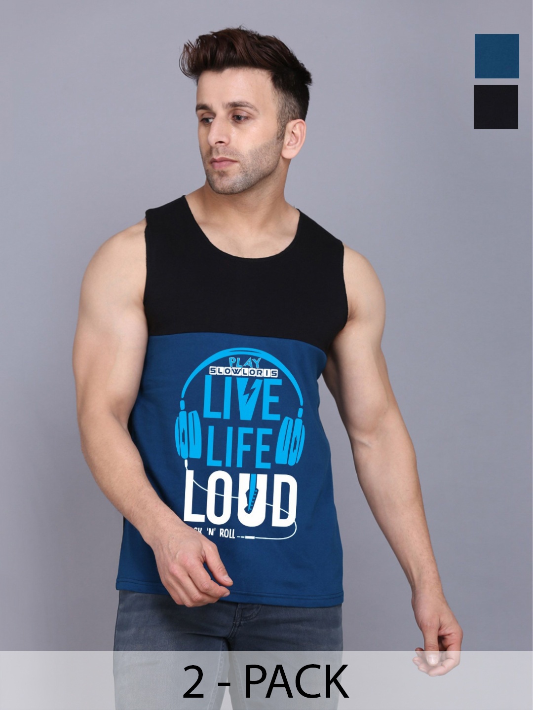

SLOWLORIS Men Pack Of 2 Typography Printed Round Neck Cotton Slim Fit T-shirts, Black