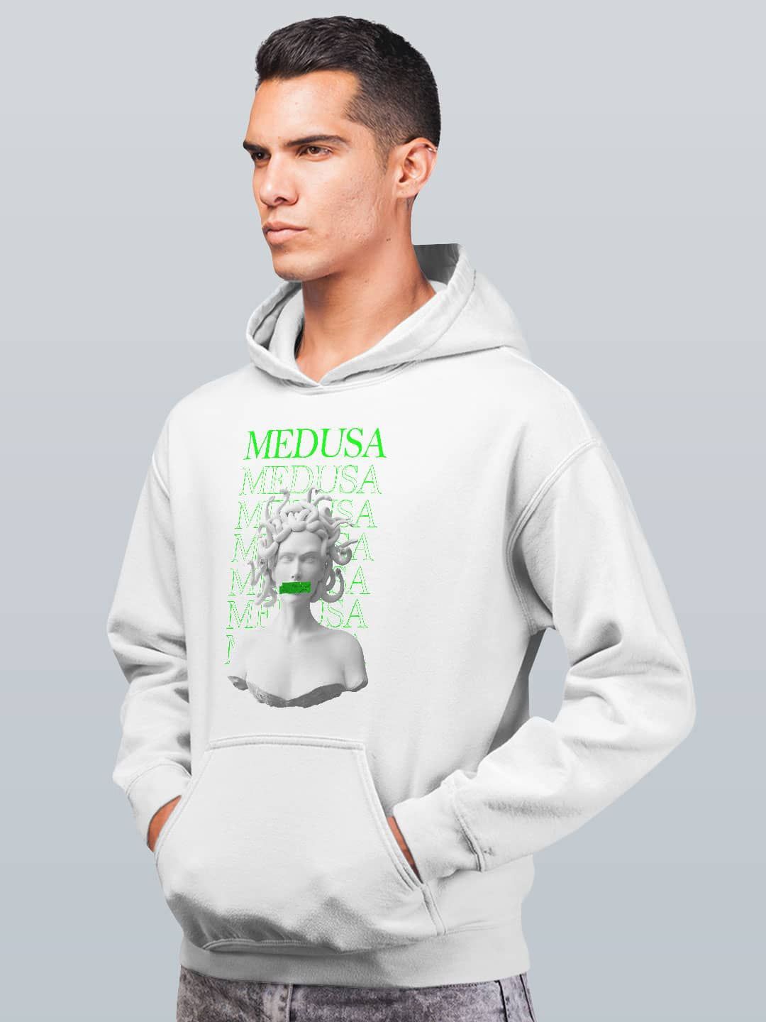 

macmerise Men Printed Hooded Sweatshirt, White