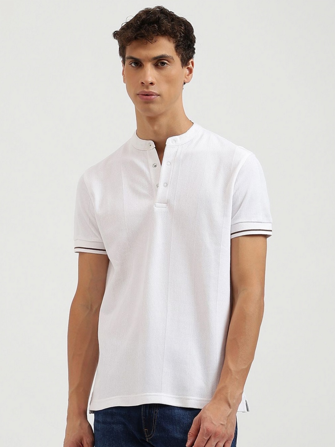 

United Colors of Benetton Men Henley Neck Pure Cotton Pockets T-shirt, White