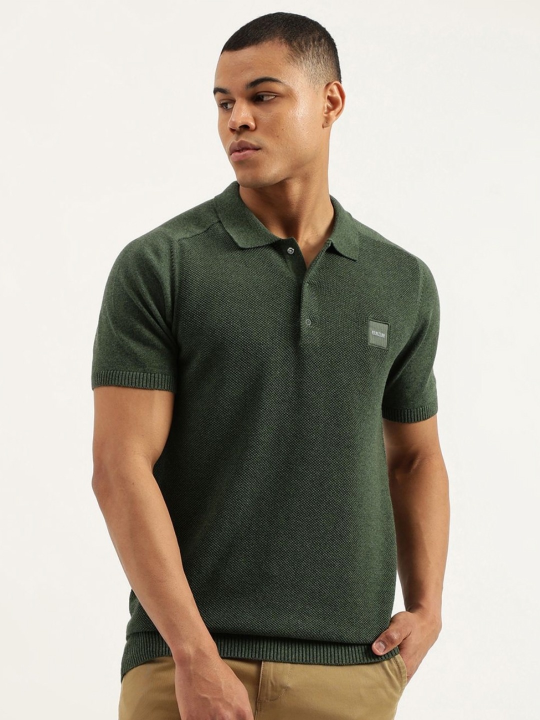 

United Colors of Benetton Men Polo Collar Pure Cotton Pockets T-shirt, Green