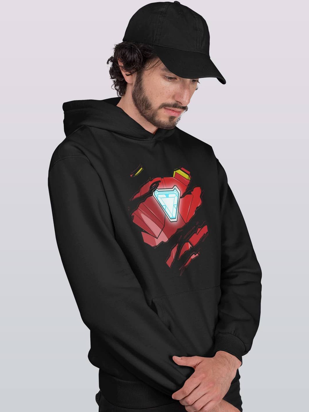 

macmerise Men Printed Hooded Sweatshirt, Black