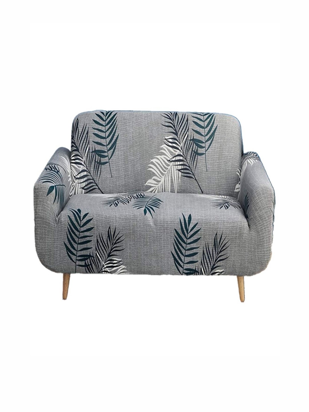 

B BESTILO Grey & White Floral Printed 2 Pieces Sofa Cover With Arms