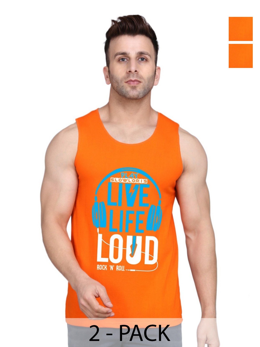 

SLOWLORIS Men Pack Of 2 Typography Printed Round Neck Cotton Slim Fit T-shirts, Orange