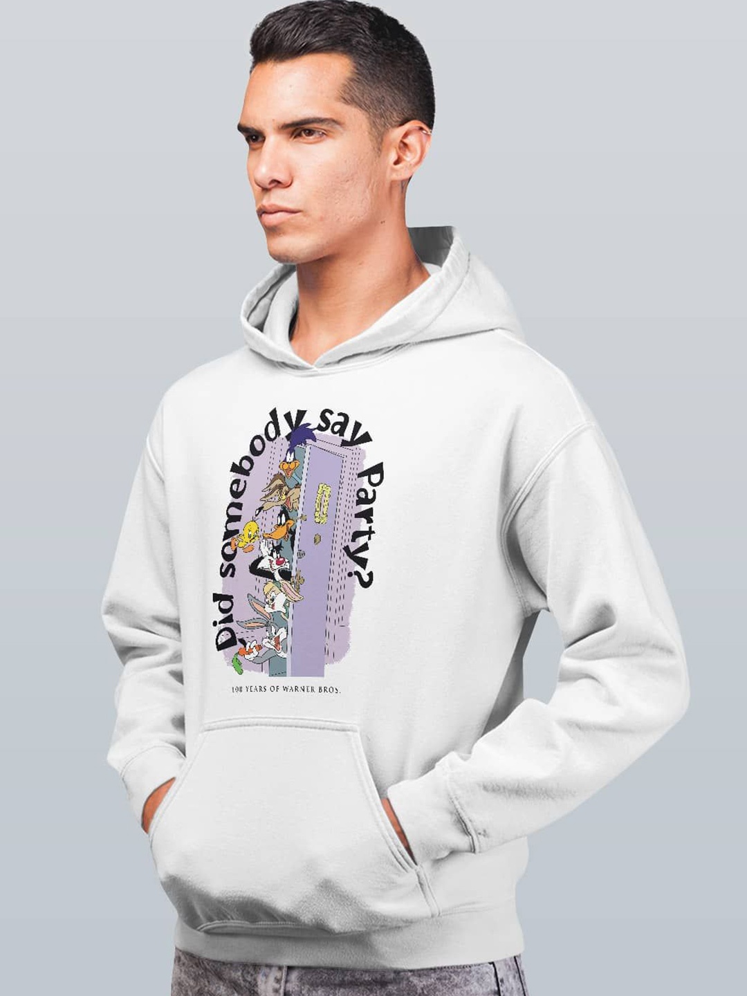 

macmerise Men Printed Hooded Sweatshirt, White
