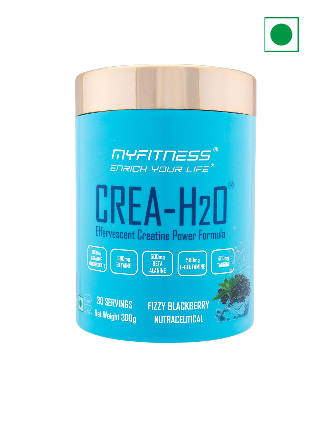 

Myfitness CREA-H2O Effervescent Creatine Power Formula With Fizzy Blackberry 300 gms, Blue