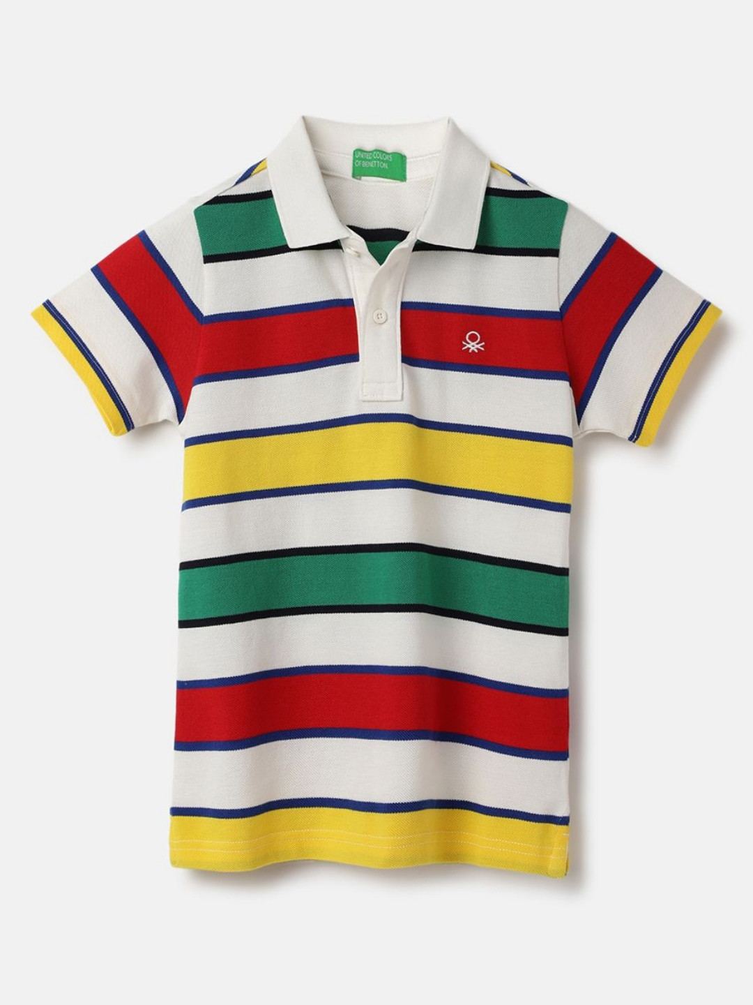 

United Colors of Benetton Boys Striped Polo Collar Pure Cotton Applique T-shirt, Multi