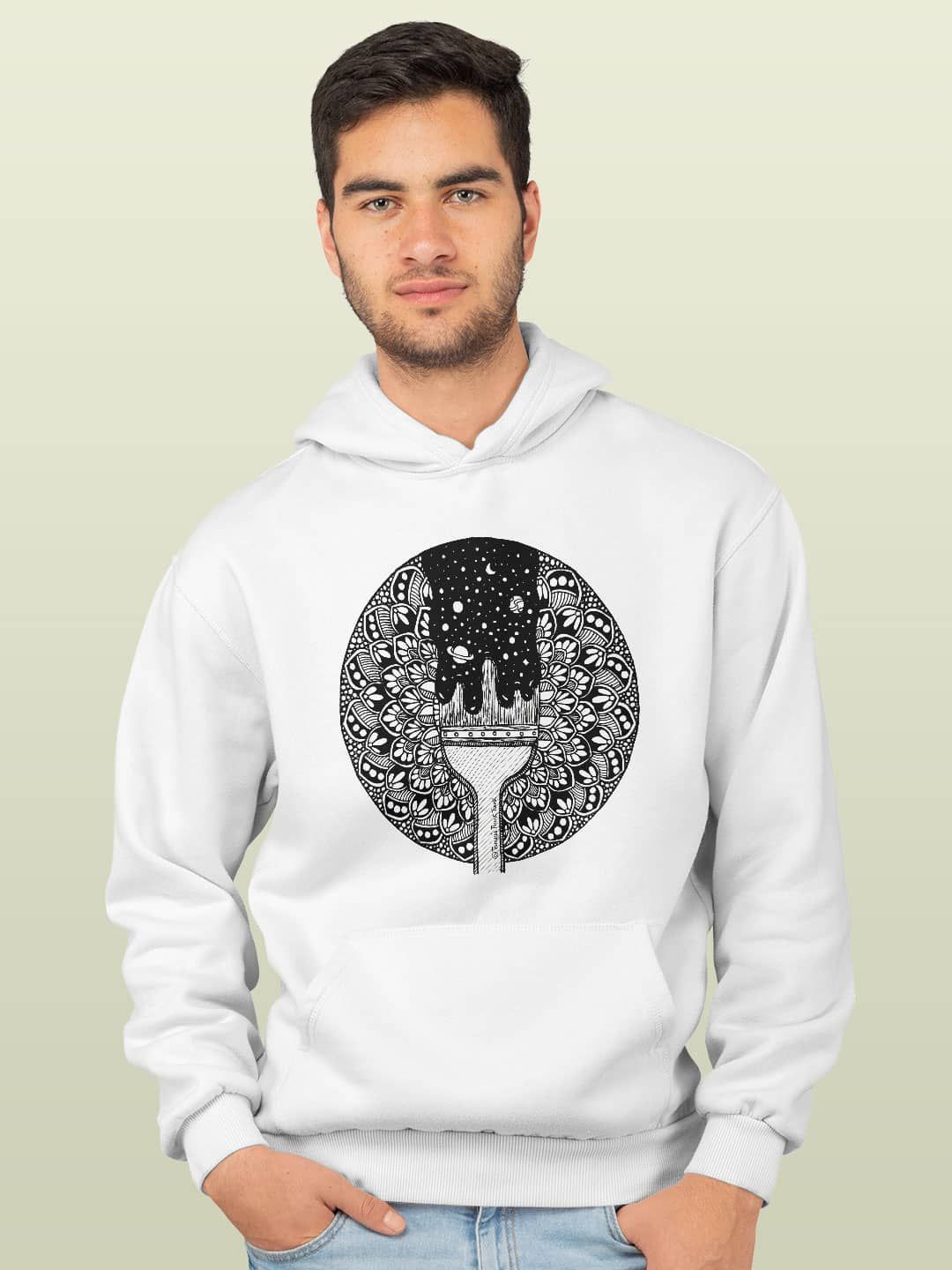 

macmerise Men Printed Hooded Sweatshirt, White