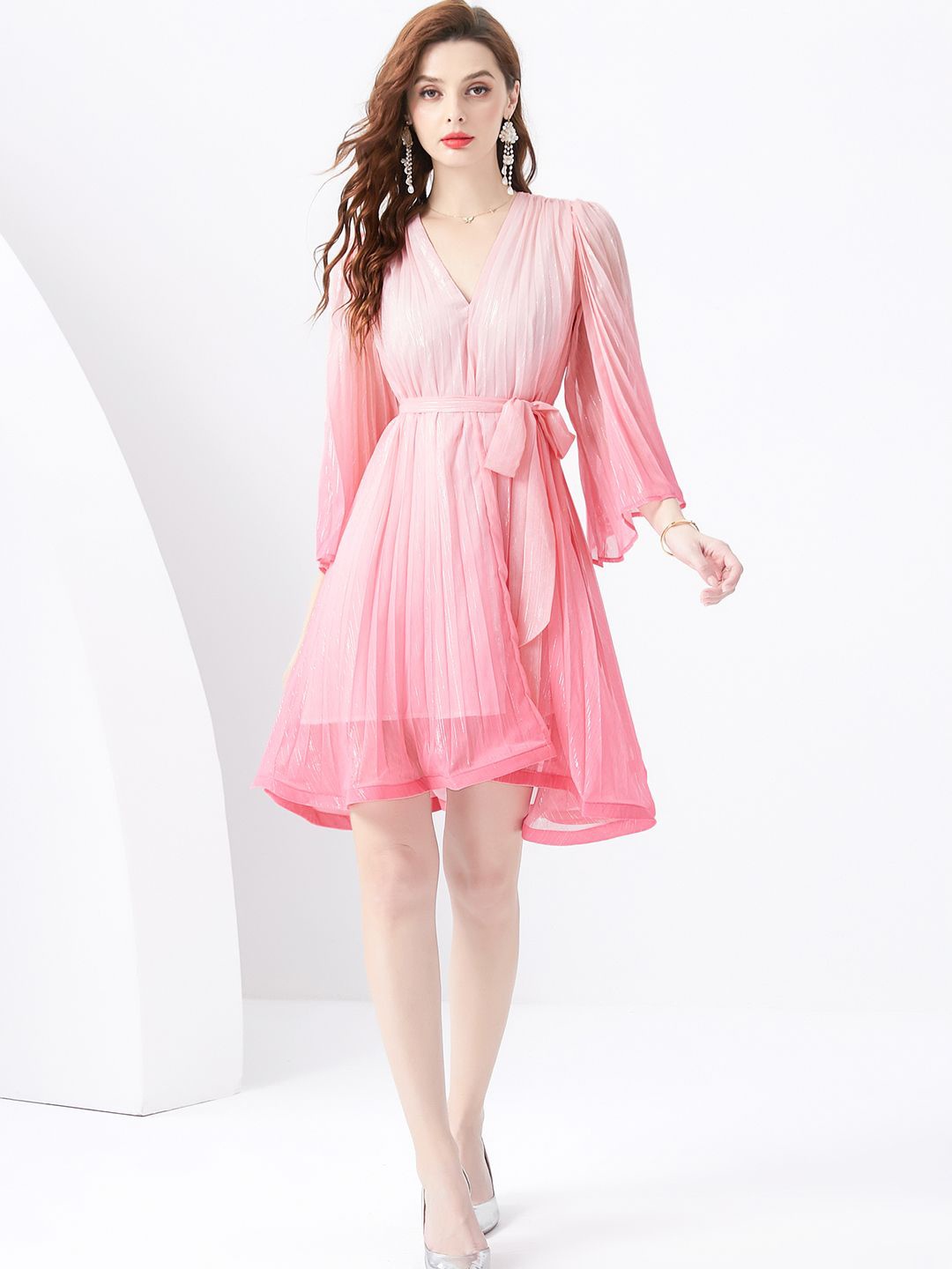 

JC Collection Women Flared Sleeve Wrap Dress, Pink