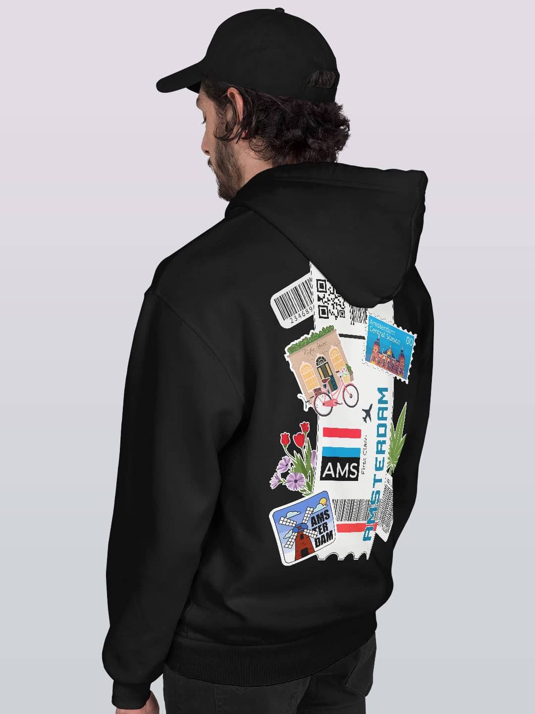 

macmerise Men Printed Hooded Sweatshirt, Black