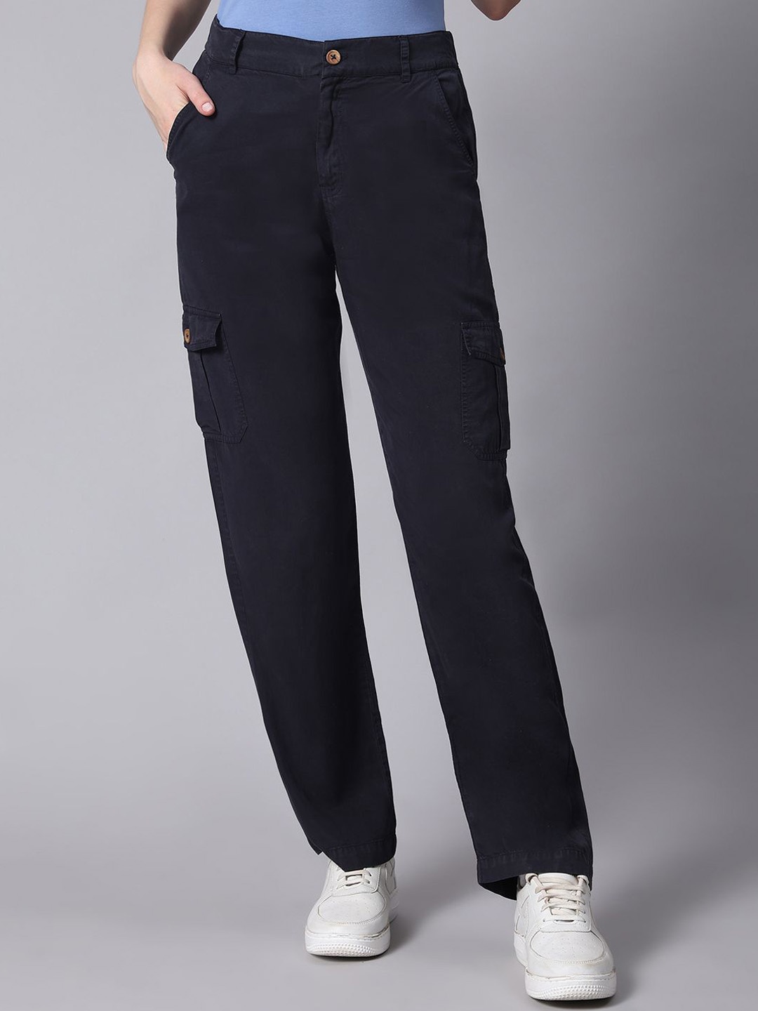 

Pomegal Women Mid-Rise Cargo Pants, Navy blue