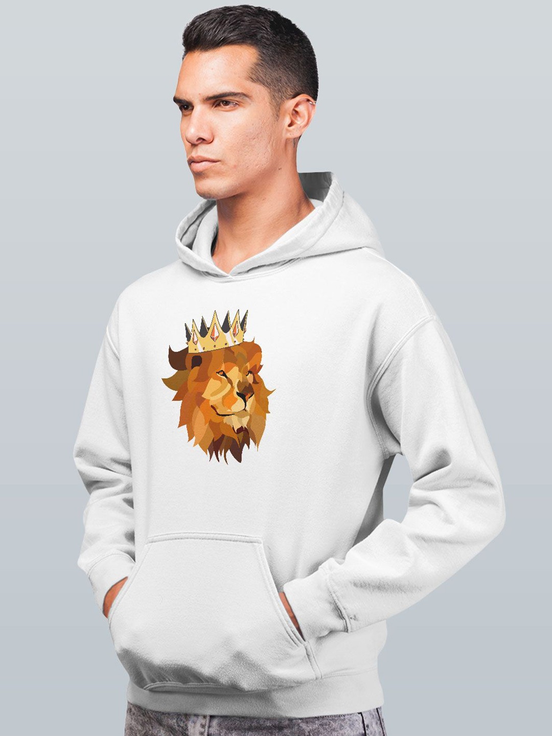 

macmerise Men Printed Hooded Sweatshirt, White