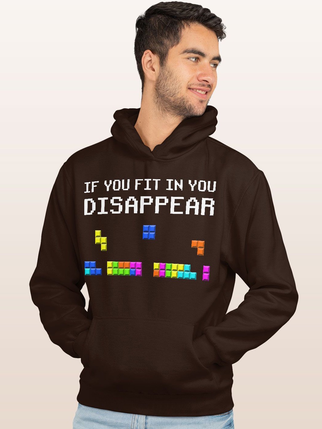 

macmerise Men Printed Hooded Sweatshirt, Brown