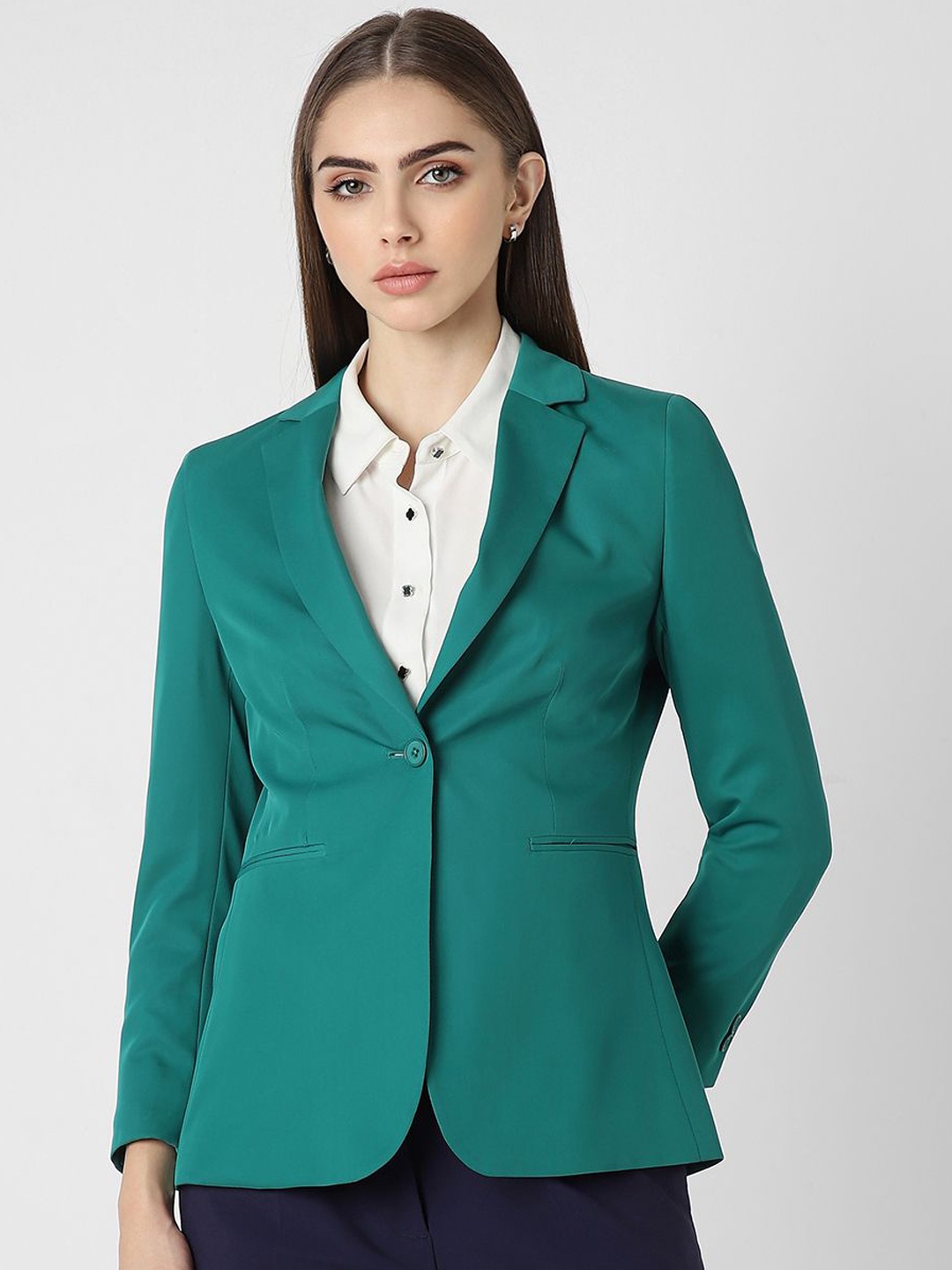 

Van Heusen Woman Notched Lapel Collar Single-Breasted Formal Blazers, Green