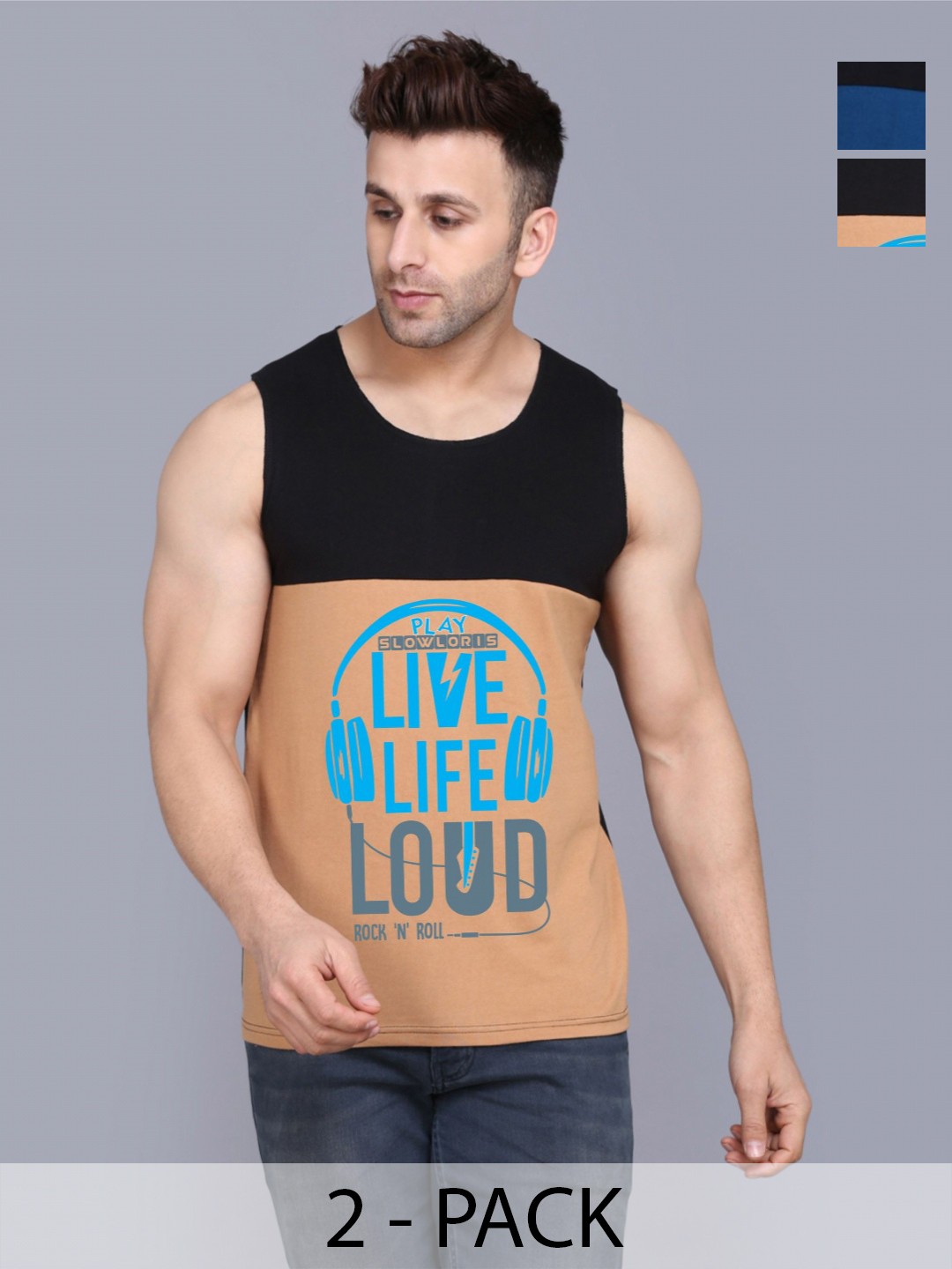 

SLOWLORIS Men Pack Of 2 Typography Printed Round Neck Cotton Slim Fit T-shirts, Black