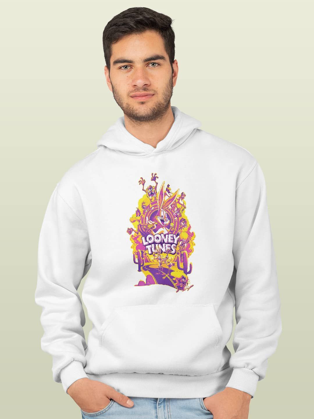 

macmerise Men Printed Hooded Sweatshirt, White