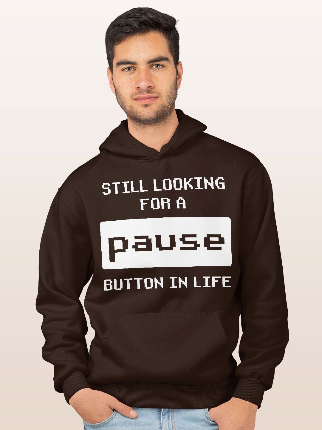 

macmerise Men Printed Hooded Sweatshirt, Brown