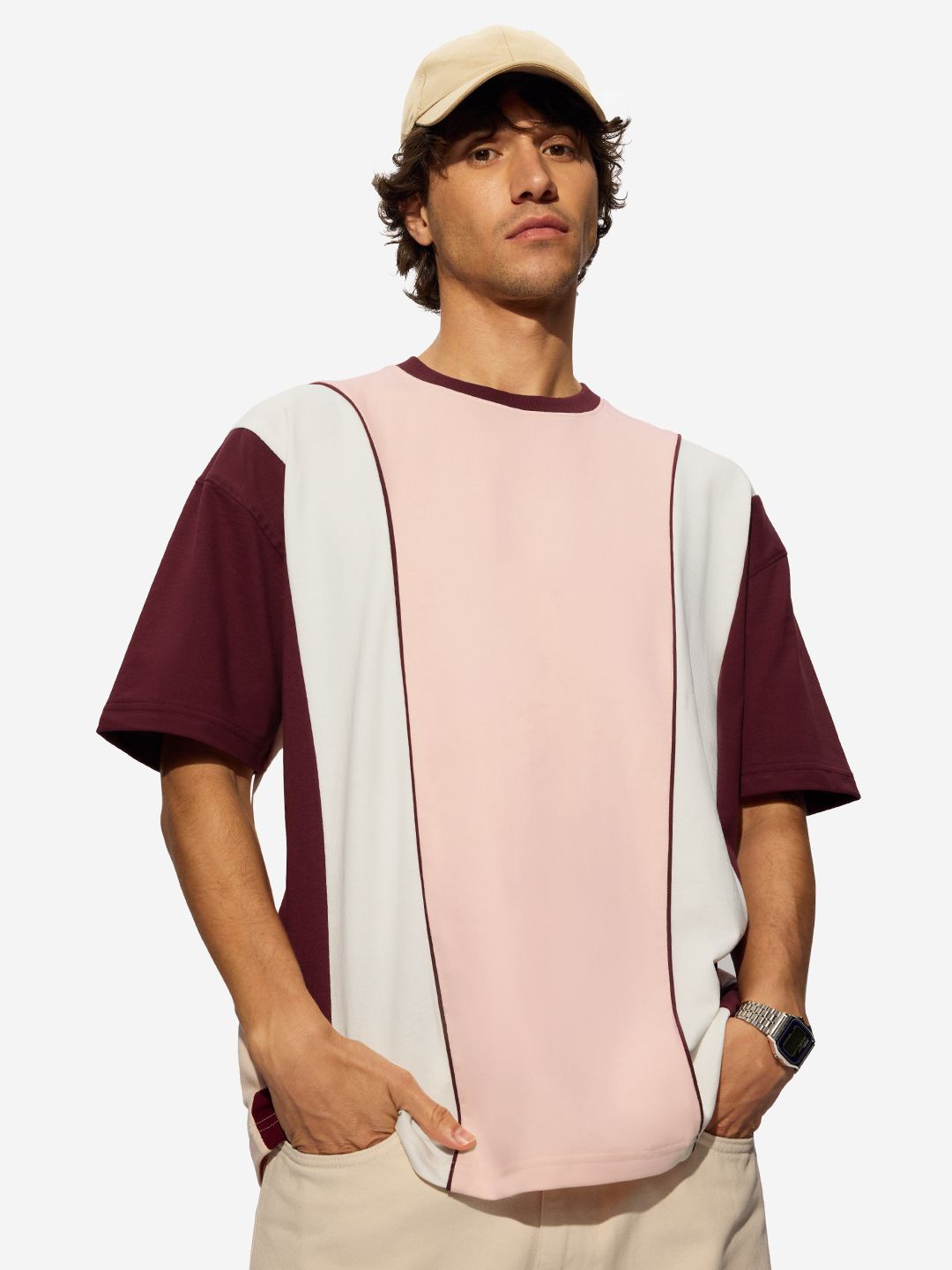 

The Souled Store Men Printed Round Neck Cotton Oversized T-shirt, Pink