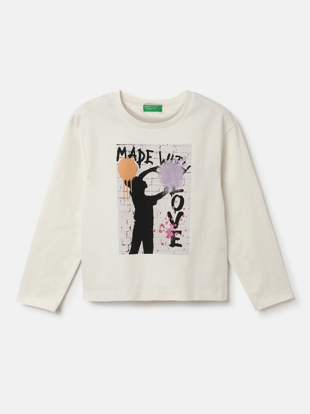 

United Colors of Benetton Girls Printed Pure Cotton T-shirt, White