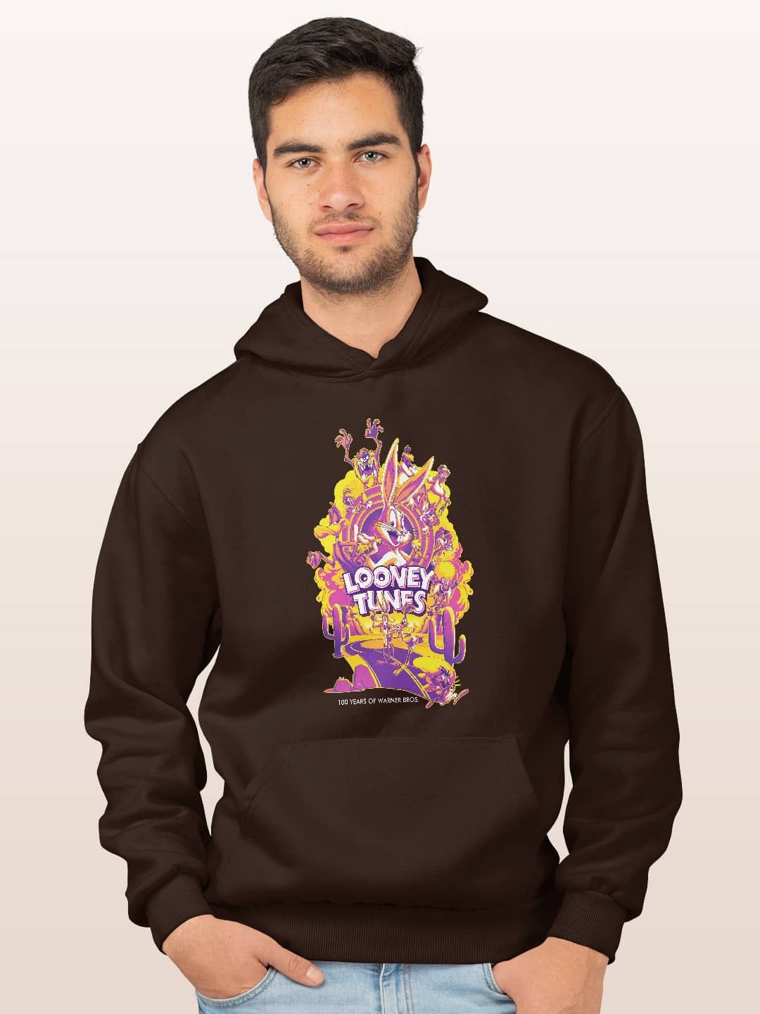 

macmerise Men Printed Hooded Sweatshirt, Brown