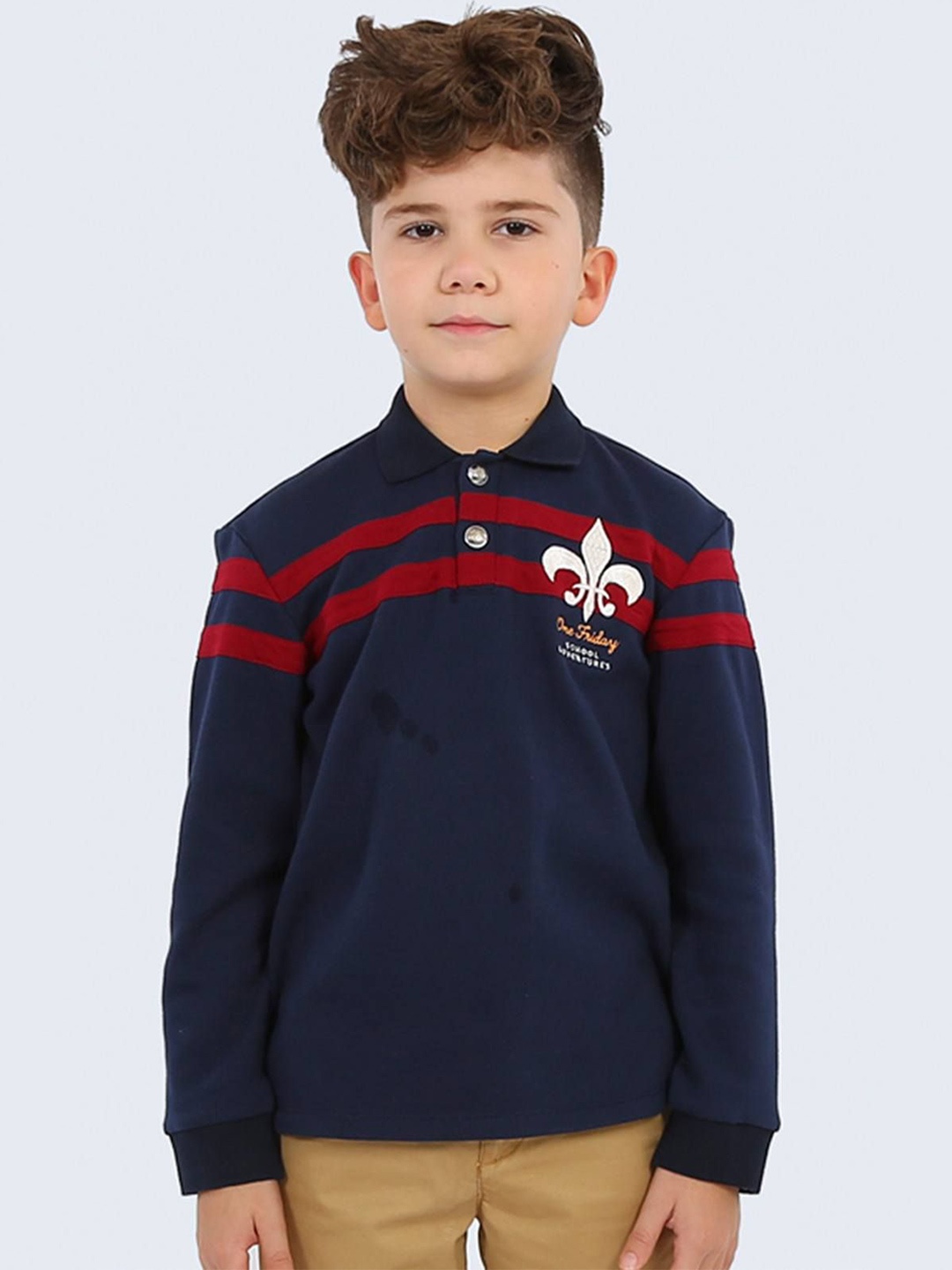 

One Friday Boys Striped Polo Collar T-shirt, Navy blue