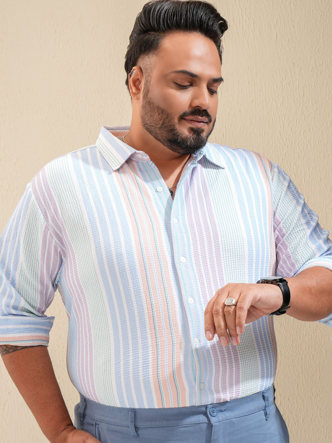 

HIGHLANDER Men Plus Size Regular Fit Shirt, Blue