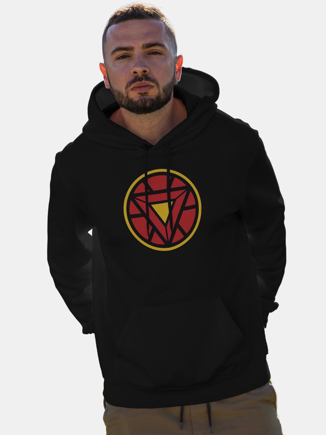 

macmerise Men Printed Hooded Sweatshirt, Black