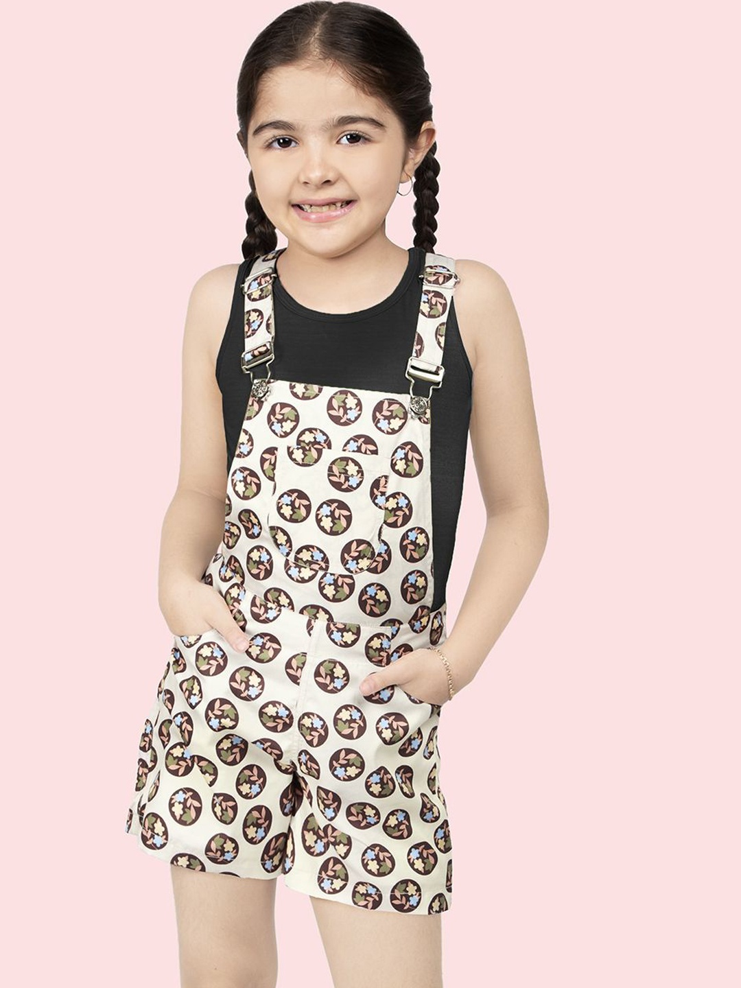 

Naughty Ninos Girls Abstract Dungaree With T-Shirt, Beige