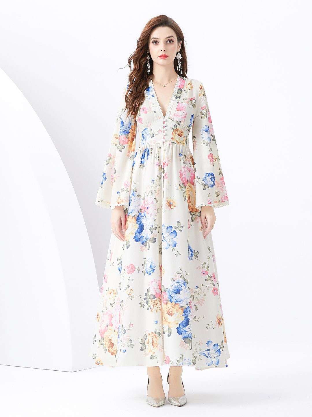 

JC Collection Women Floral Printed Flared Sleeve Maxi Dress, Multi