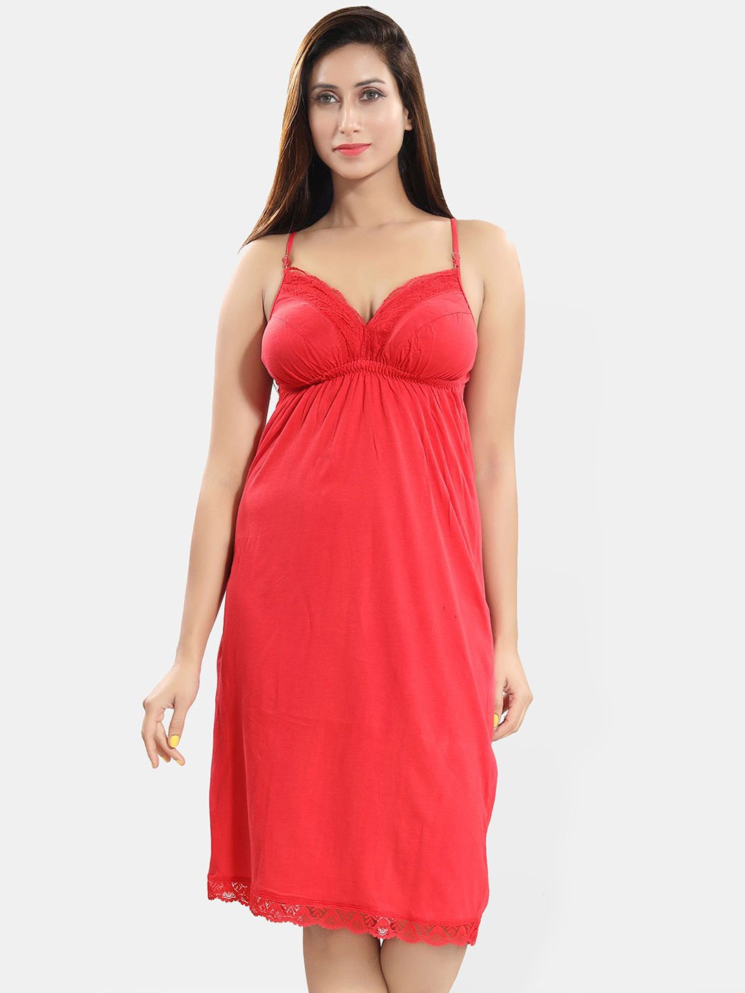 

Be You Sleeveless Cotton Knee Length Nightdress, Red