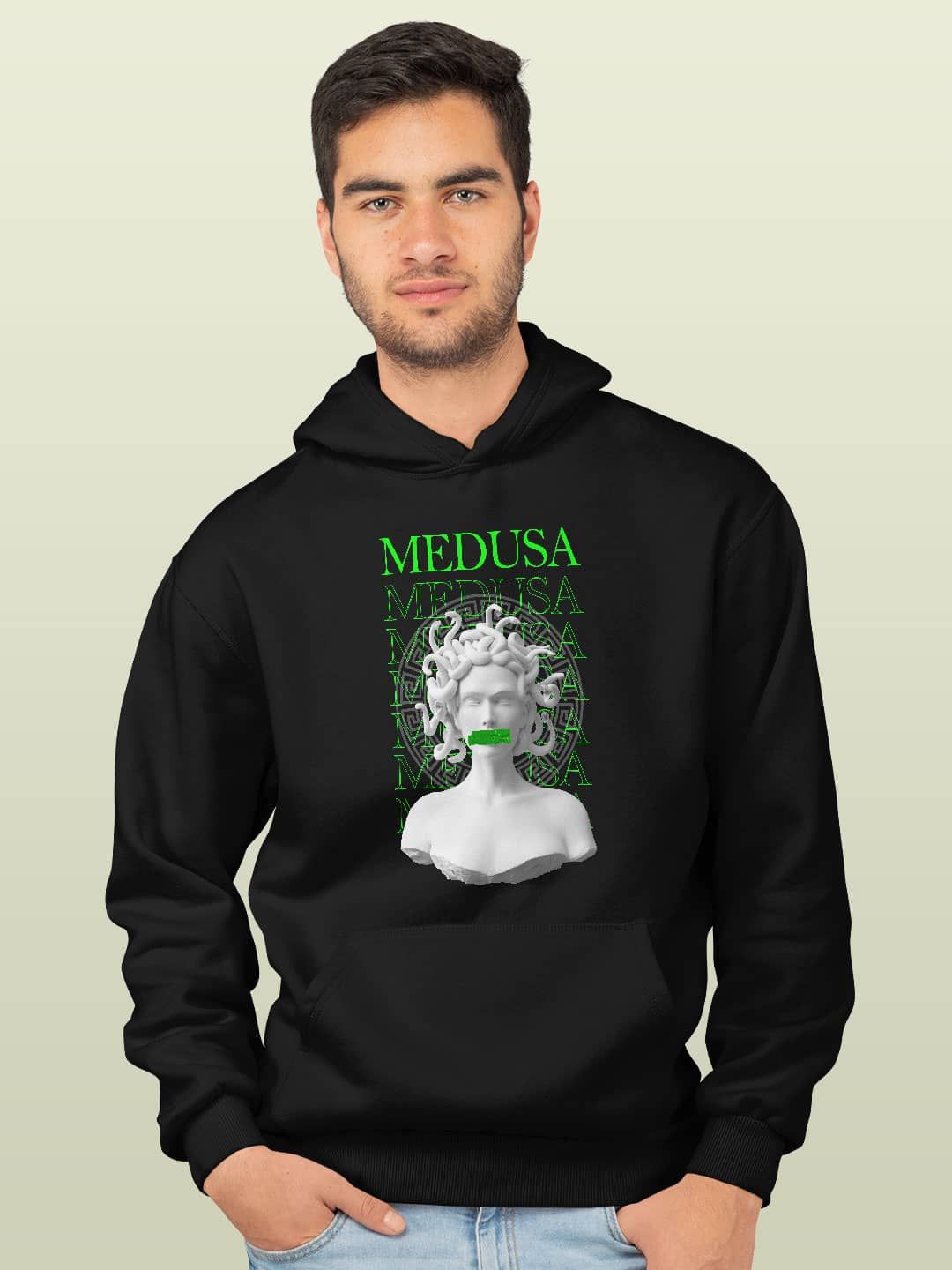 

macmerise Men Printed Hooded Sweatshirt, Black