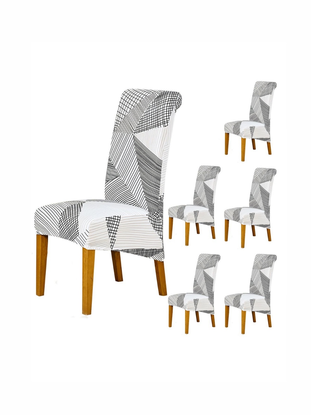 

HOKIPO White & Grey 6 Pieces Geometric Printed Chair Covers