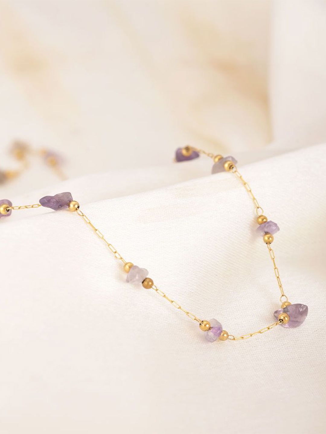 

PALMONAS Gold-Plated Stainless Steel Amethyst Cascade Necklace