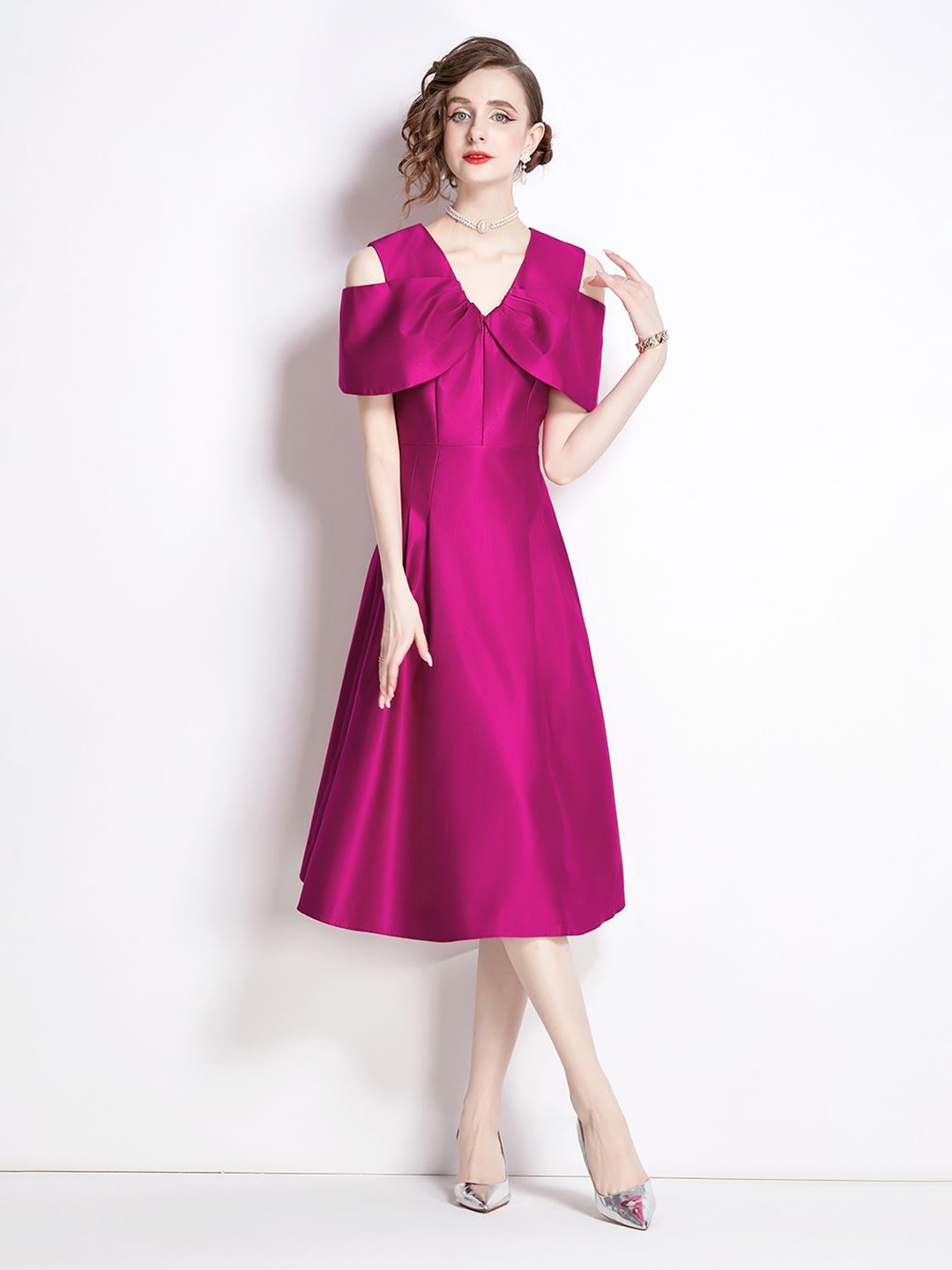 

JC Collection Cold-Shoulder A-Line Midi Dress, Magenta