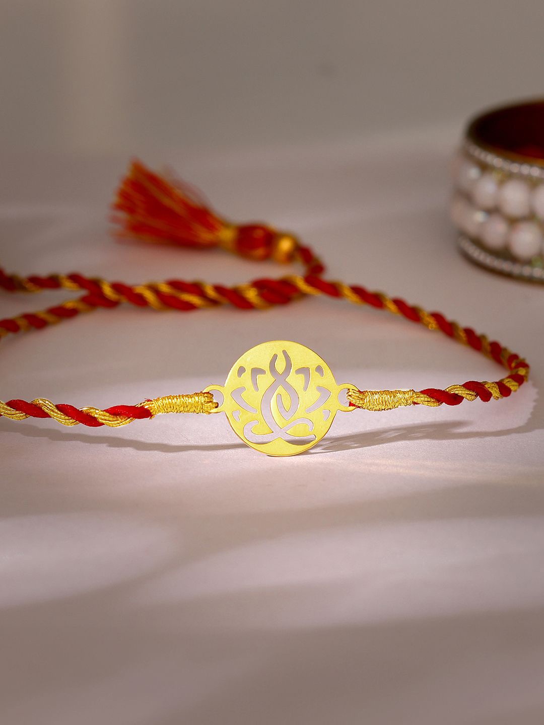 

GIVA 925 Silver Yogi Charm Thread Rakhi With Roli Chawal & Greeting Card, Gold
