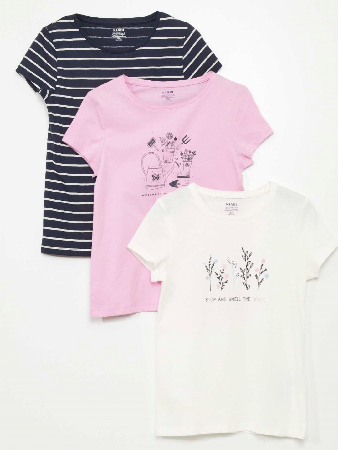 

KIABI Girls Pack OF 3 Graphic Printed Pure Cotton T-shirt, Black