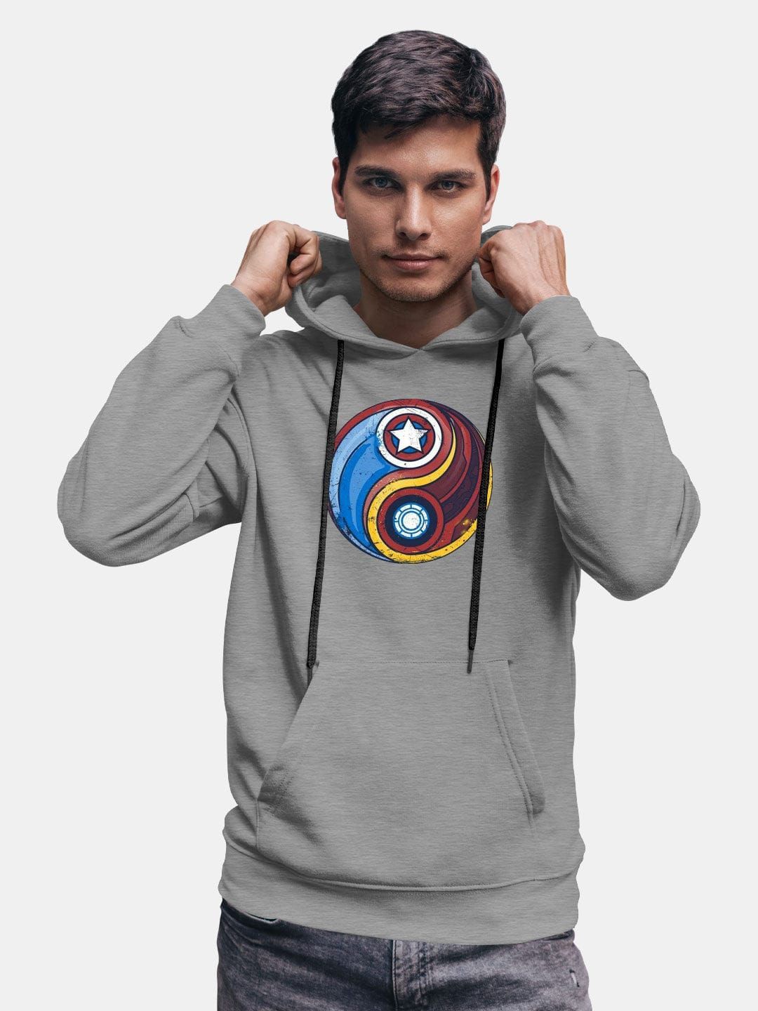 

macmerise Men Printed Hooded Sweatshirt, Grey