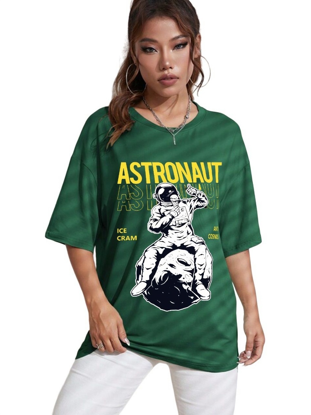 

TABADTOD Women Typography Printed Oversized T-shirt, Green