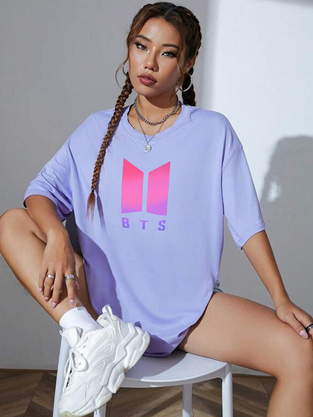 

TABADTOD Women Graphic Printed Oversized T-shirt, Purple