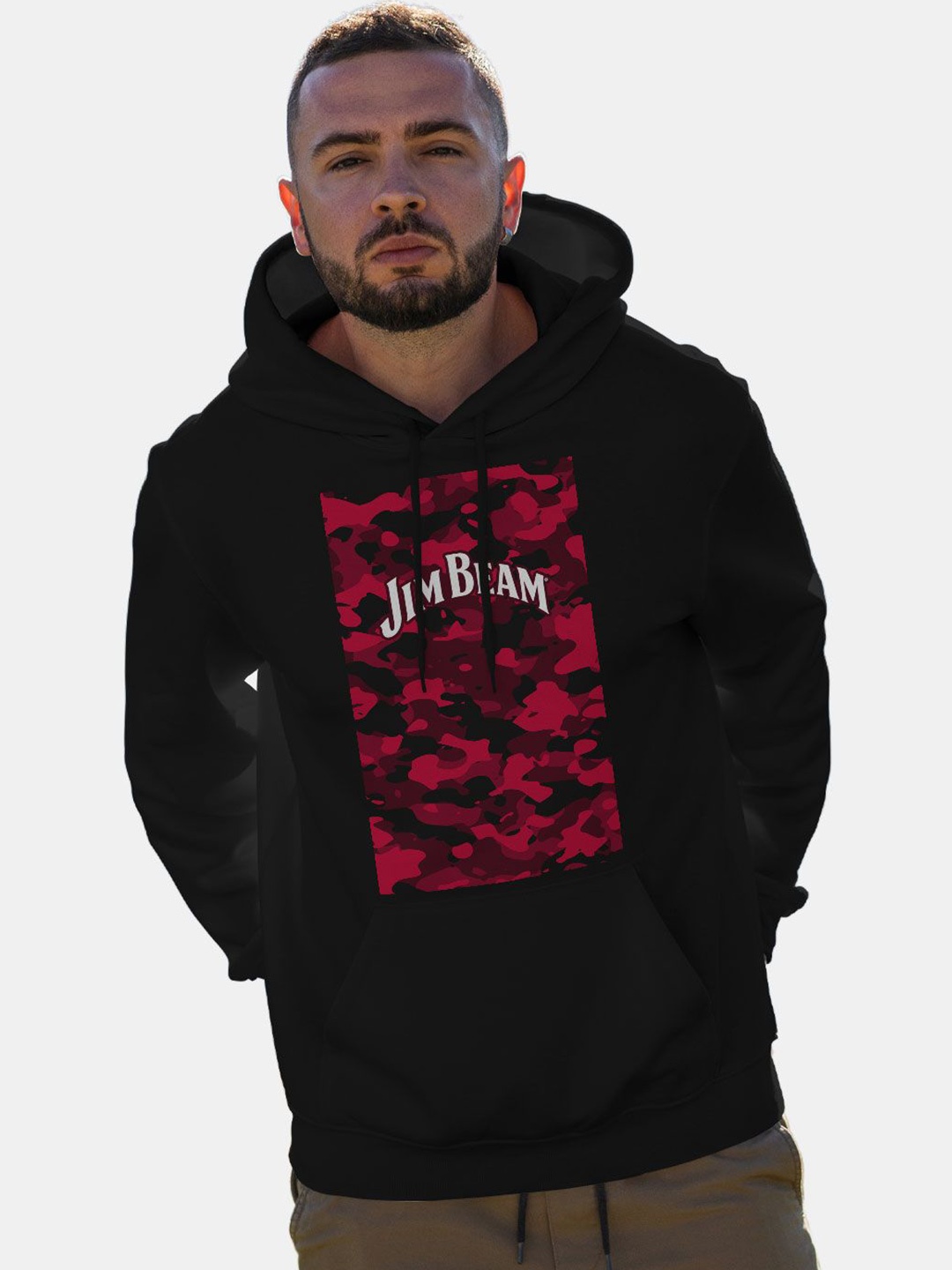 

macmerise Men Printed Hooded Sweatshirt, Black