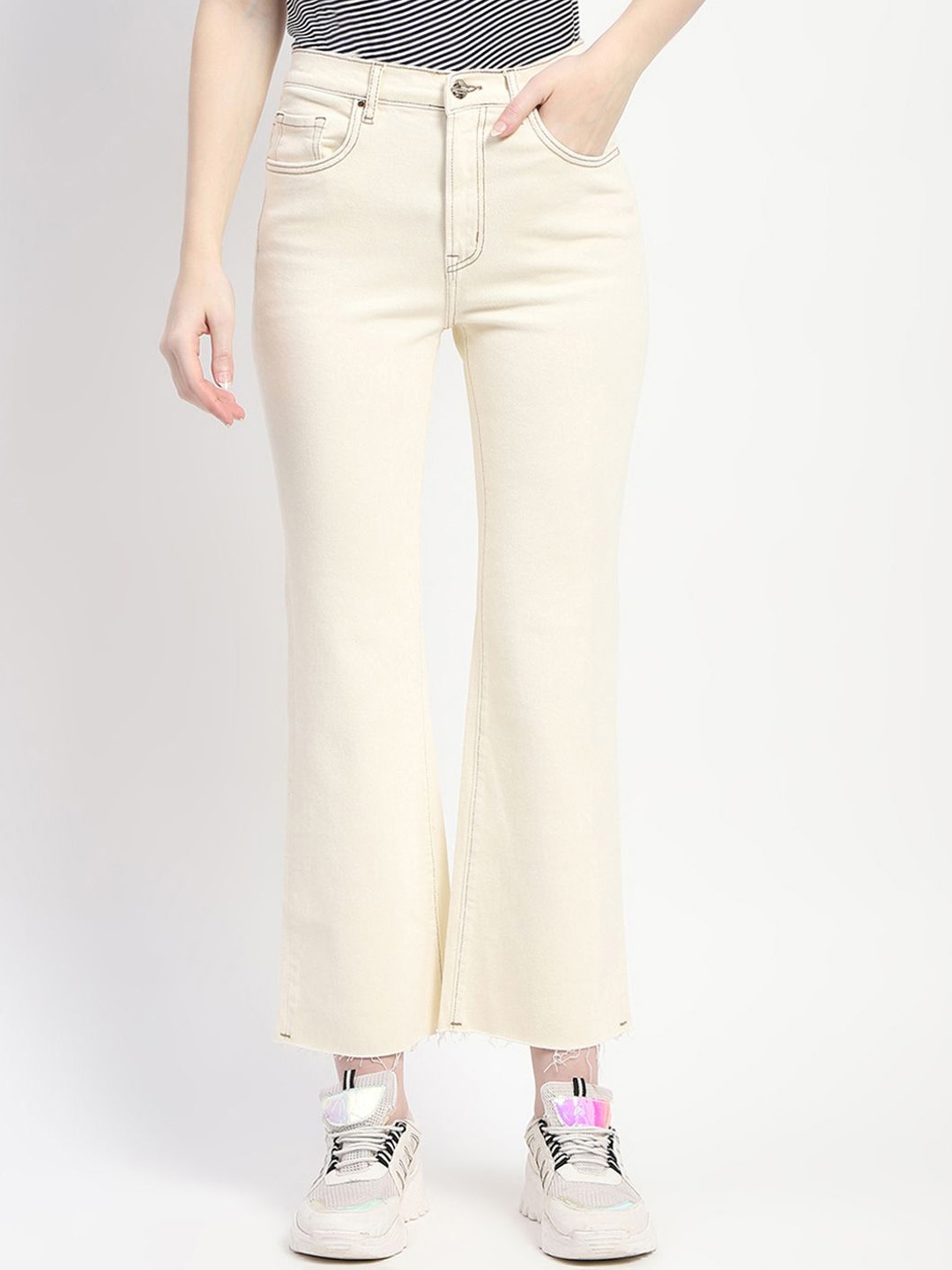 

Madame Women Mid-Rise Flared Jeans, Off white