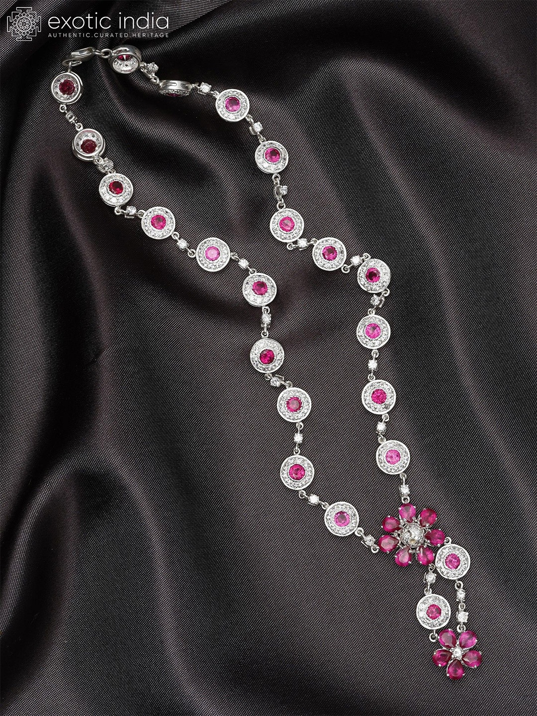 

Exotic India Nano Rubies Stone Sterling Silver Necklace
