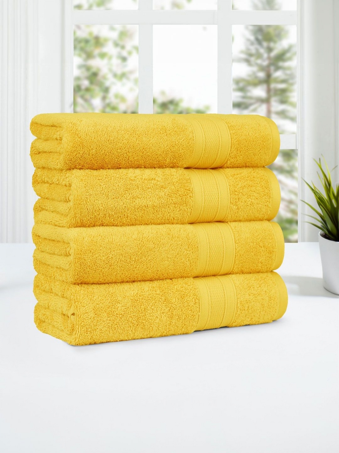 

MYTRIDENT Yellow 4 Pieces Cotton 500 GSM Bath Towel