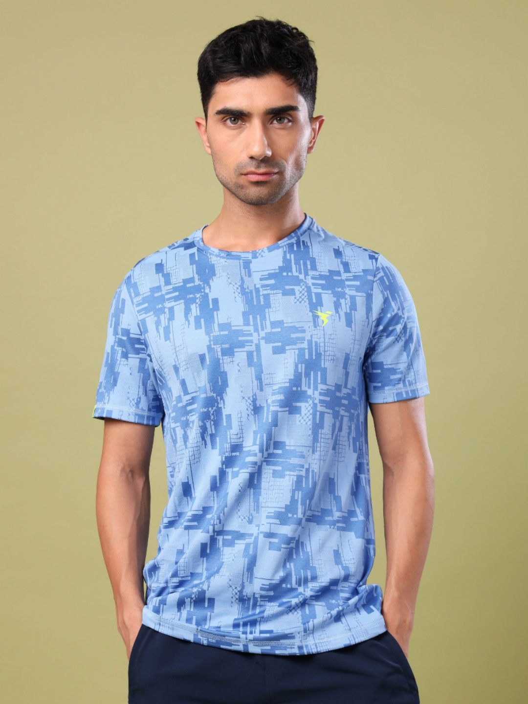 

Technosport Abstract Printed UPF50 Technology Jacquard Slim Fit Sports T-shirt, Blue