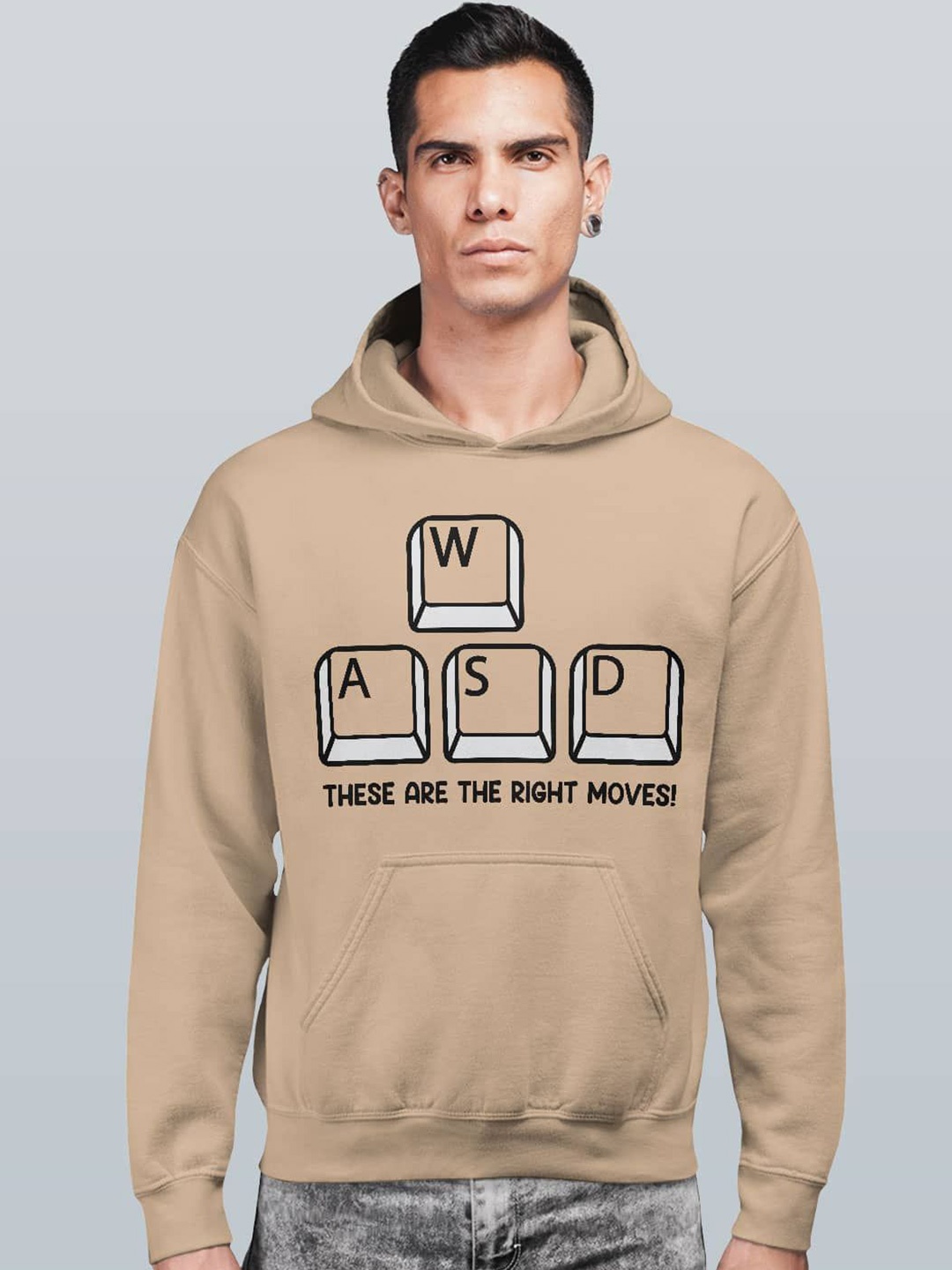 

macmerise Men Printed Hooded Sweatshirt, Beige