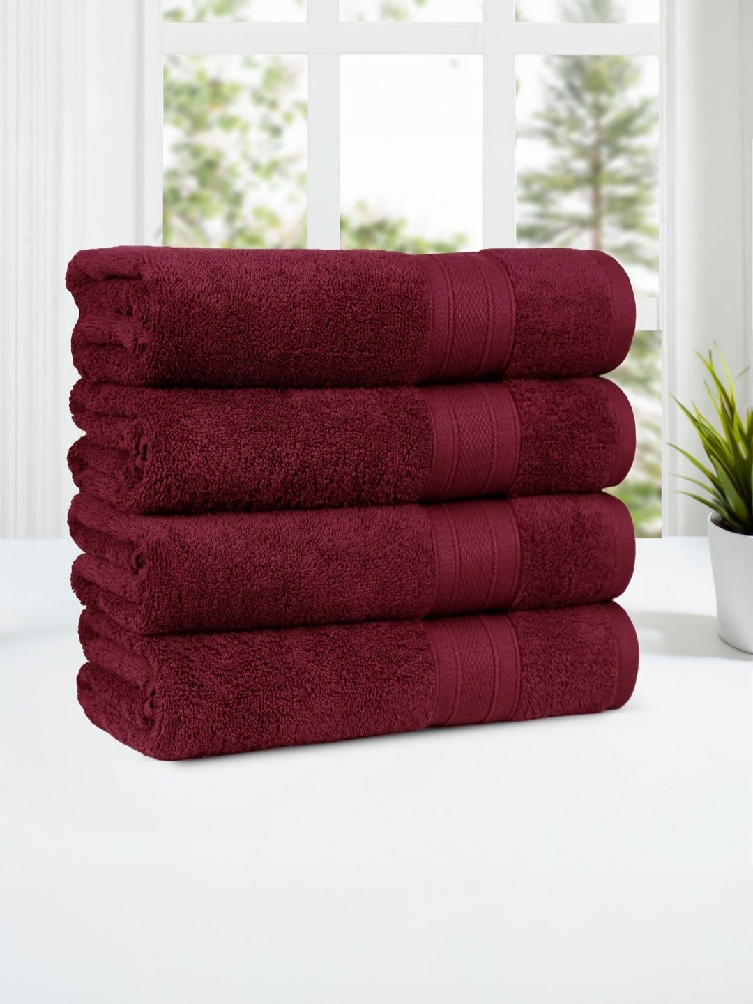 

MYTRIDENT Maroon 4 Pieces Cotton 500 GSM Bath Towel