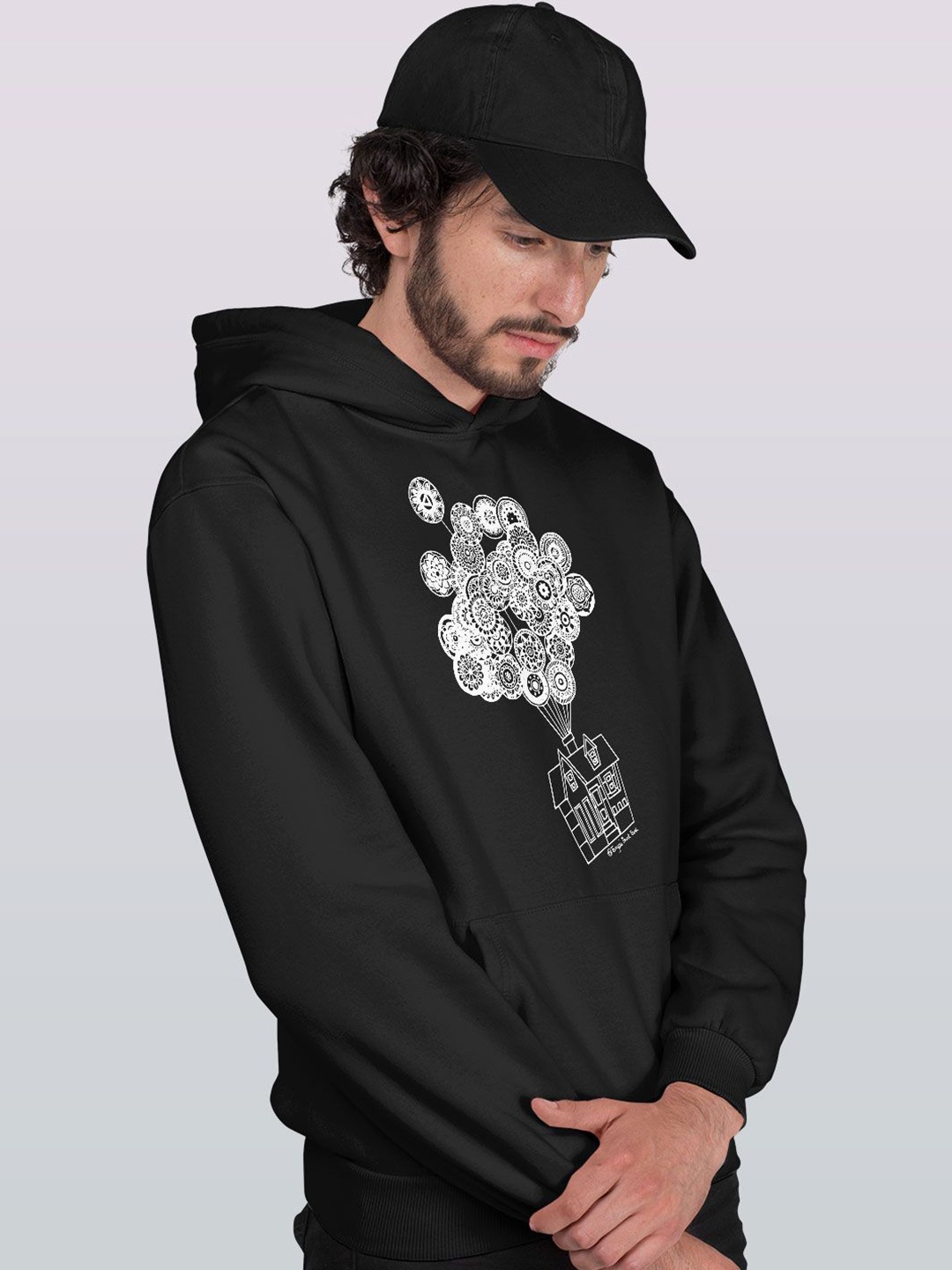 

macmerise Men Printed Hooded Sweatshirt, Black