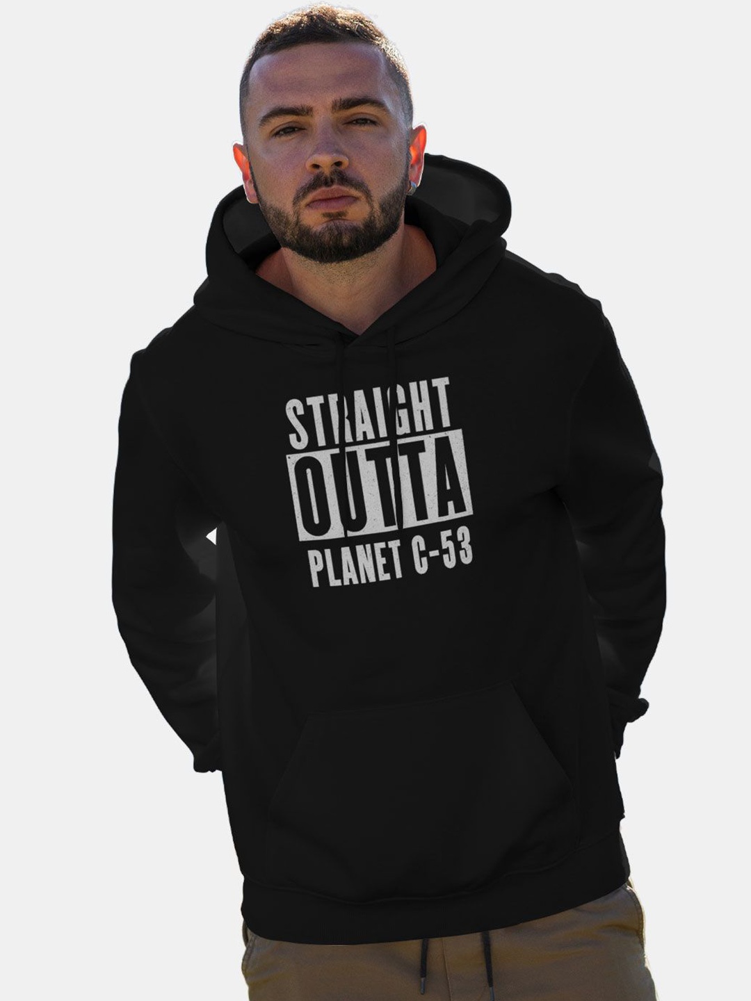 

macmerise Men Printed Hooded Sweatshirt, Black