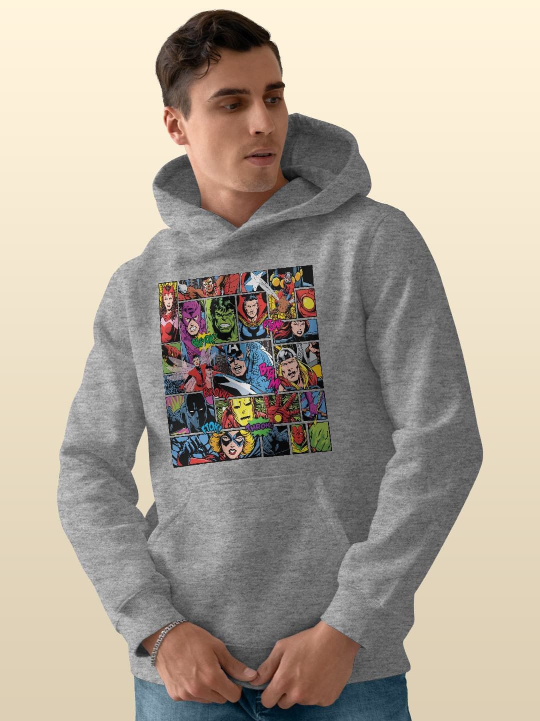 

macmerise Men Printed Hooded Sweatshirt, Grey