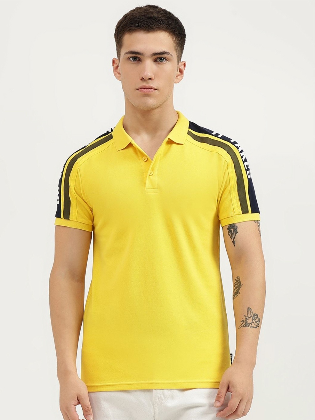 

United Colors of Benetton Men Polo Collar Extended Sleeves Pure Cotton Pockets T-shirt, Yellow